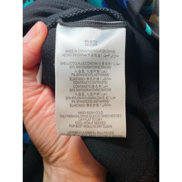 BCBGMaxazria Women 6 Abstract Paint Blue Blouson Dress Cowl‎ Neck Business - Picture 11 of 14